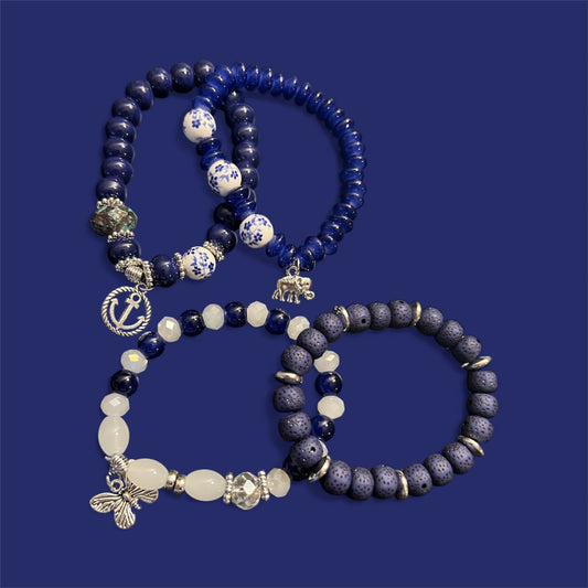 Navy Beaded Bracelet set